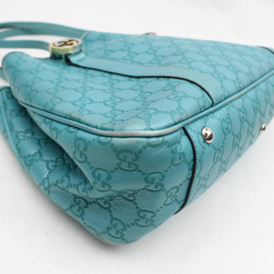 Gucci Teal Guccissima Twins Medium 867623 Blue Leather Tote For Sale 2