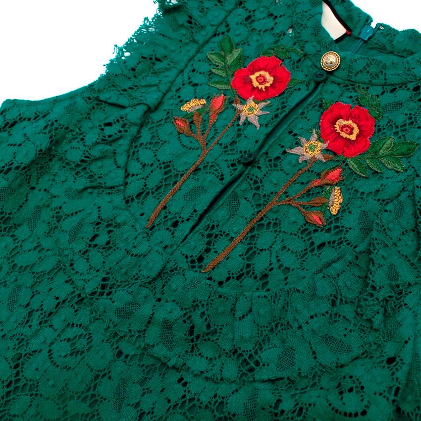 Blue Gucci Teal Lace Floral Embroidered Shift Dress For Sale