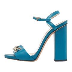 Gucci Teal Leather Horsebit Ankle Strap Sandals Size 37