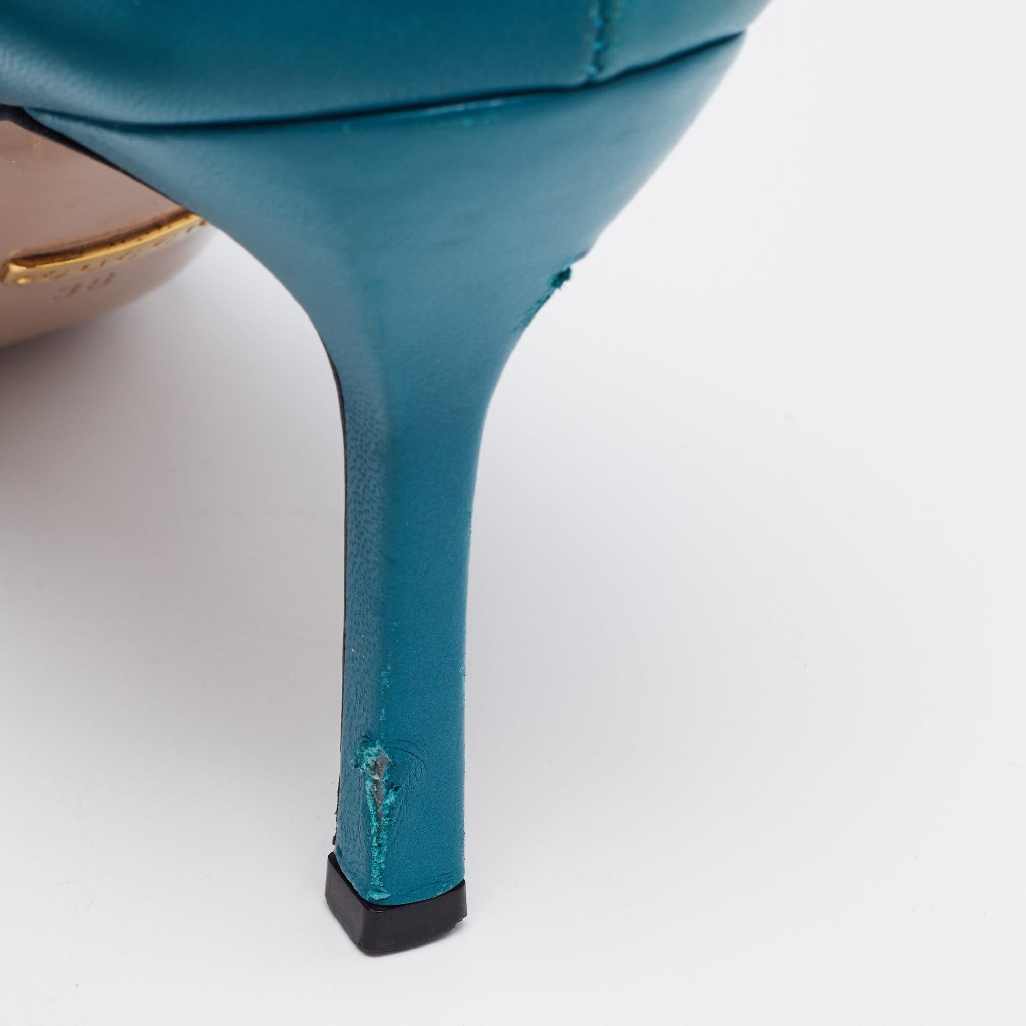 Women's Gucci Teal Leather Jolene Horsebit Pumps Size 38