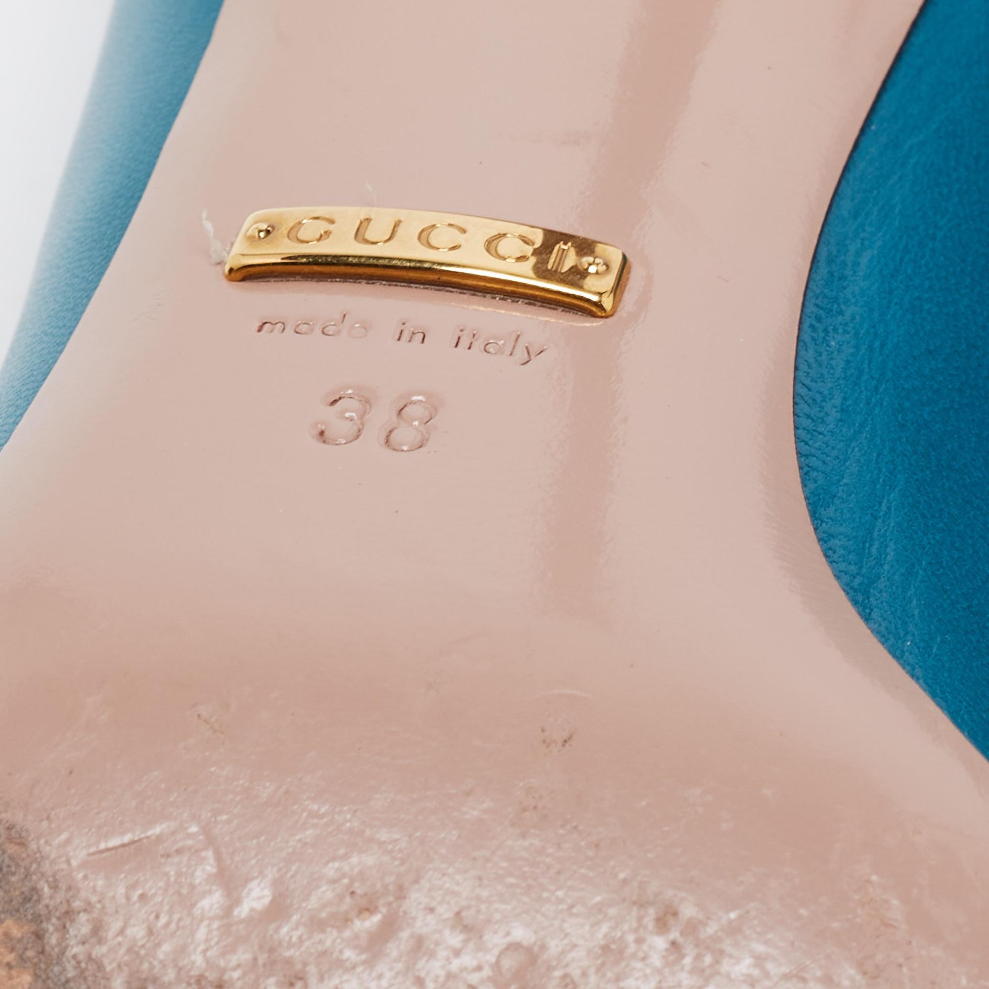 Gucci Teal Leather Jolene Horsebit Pumps Size 38 1