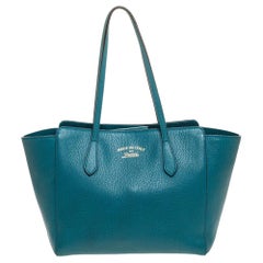 Gucci Teal Leather Small Swing Tote