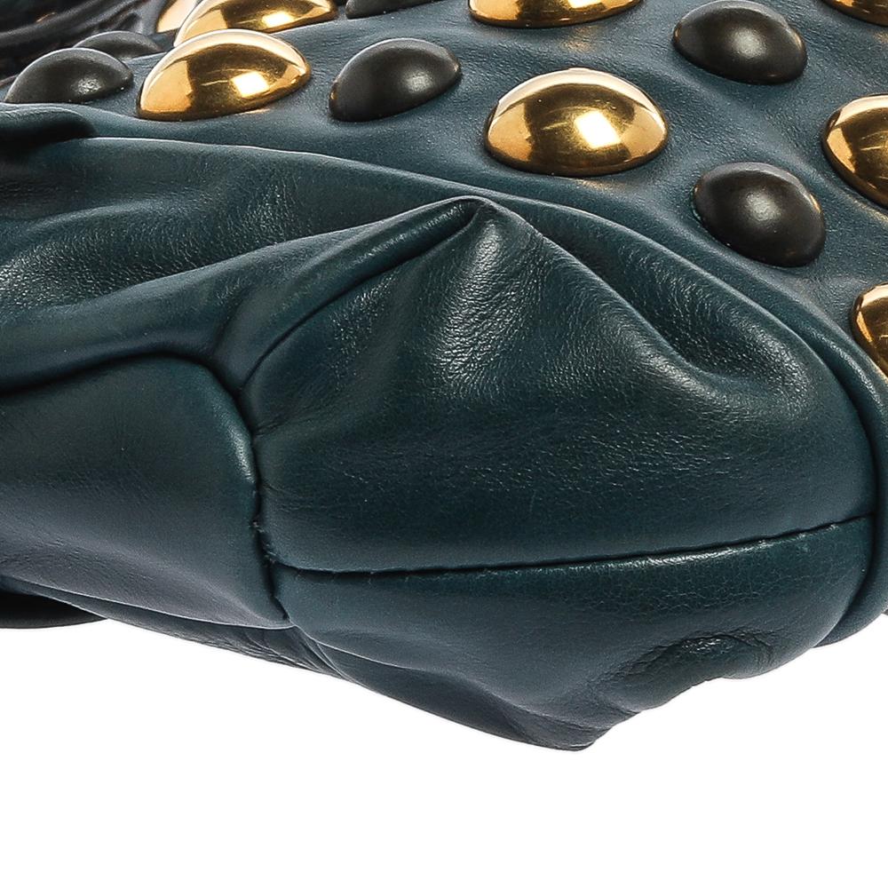 Gucci Teal Leather Studded Babouska Hysteria Clutch 5