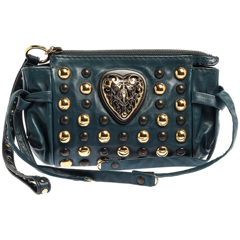 piedestal samle Incubus Gucci Teal Leather Studded Babouska Hysteria Clutch at 1stDibs