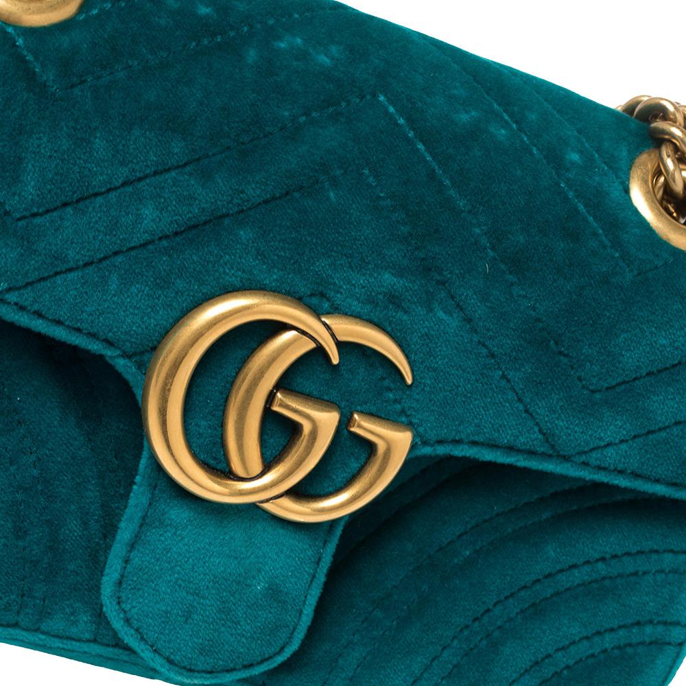 Gucci Teal Matelasse Velvet Mini GG Marmont Shoulder Bag 2