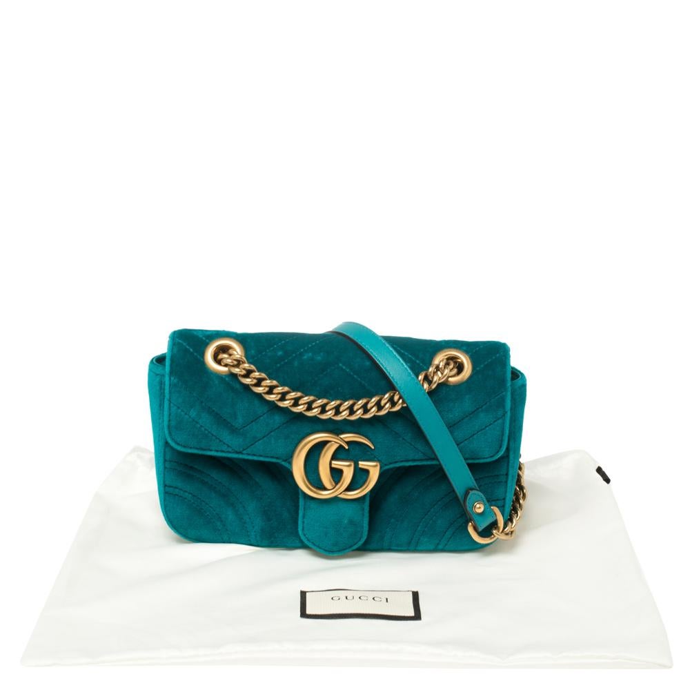 Gucci Teal Matelasse Velvet Mini GG Marmont Shoulder Bag 4