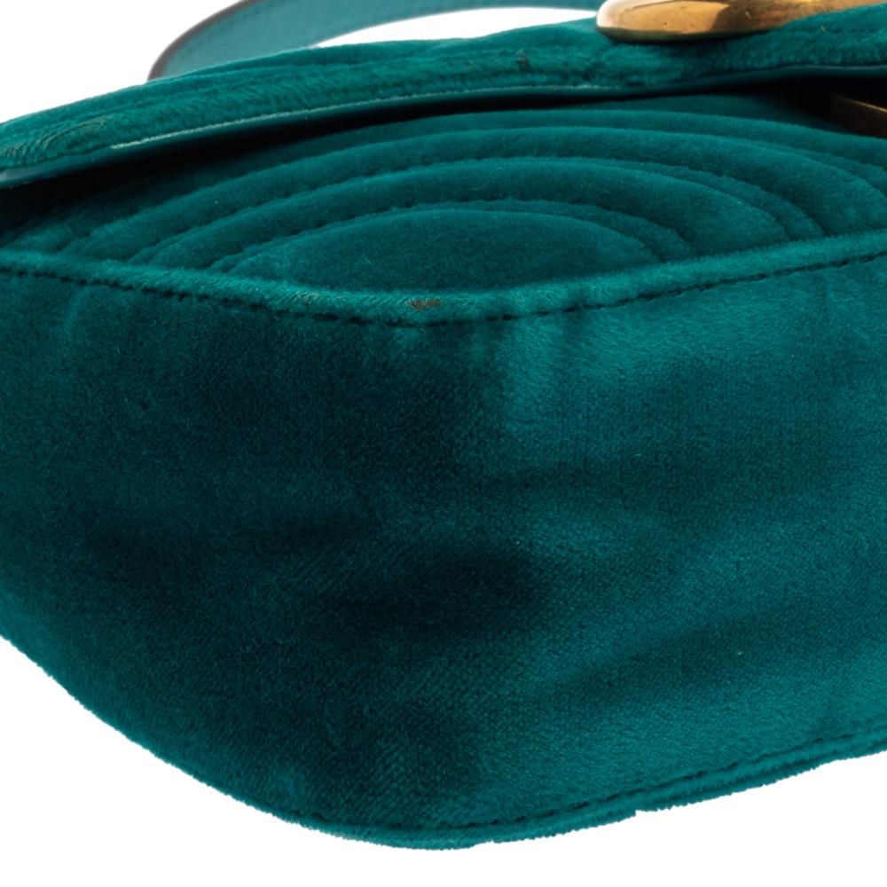Gucci Teal Matelasse Samt Mini GG Marmont Umhängetasche 8