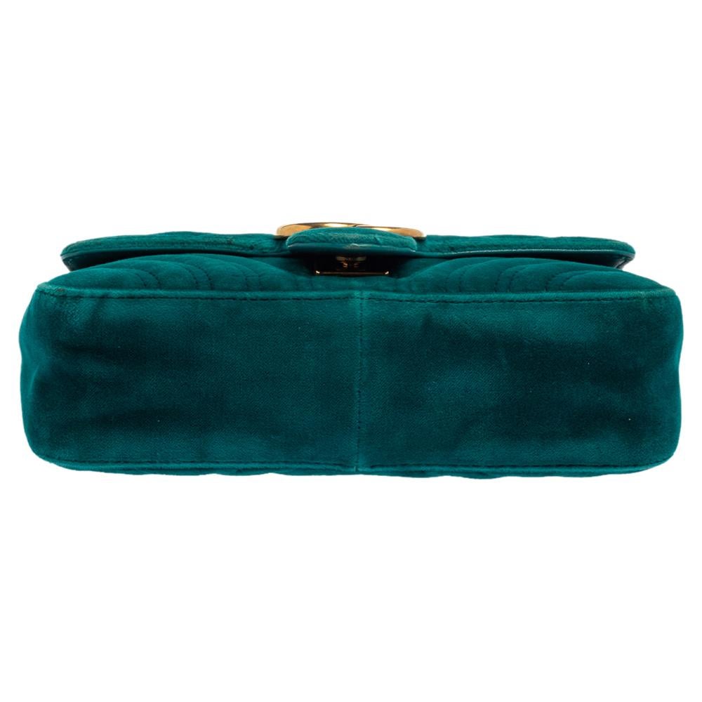 Gucci Teal Matelasse Samt Mini GG Marmont Umhängetasche Damen