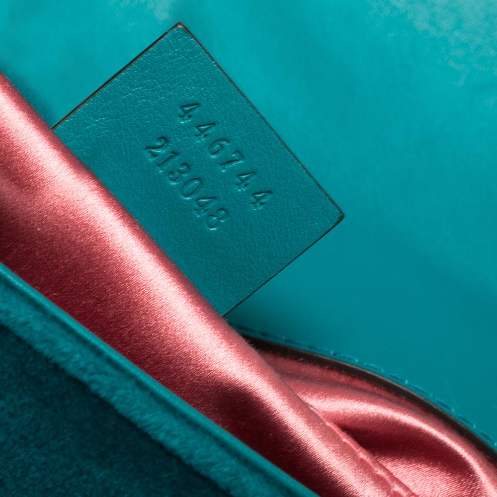 Blue Gucci Teal Matelasse Velvet Mini GG Marmont Shoulder Bag