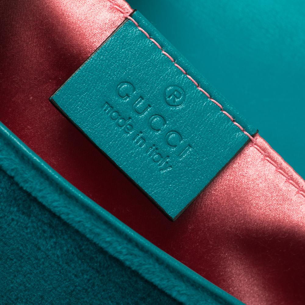 Gucci Teal Matelasse Velvet Mini GG Marmont Shoulder Bag In Good Condition In Dubai, Al Qouz 2