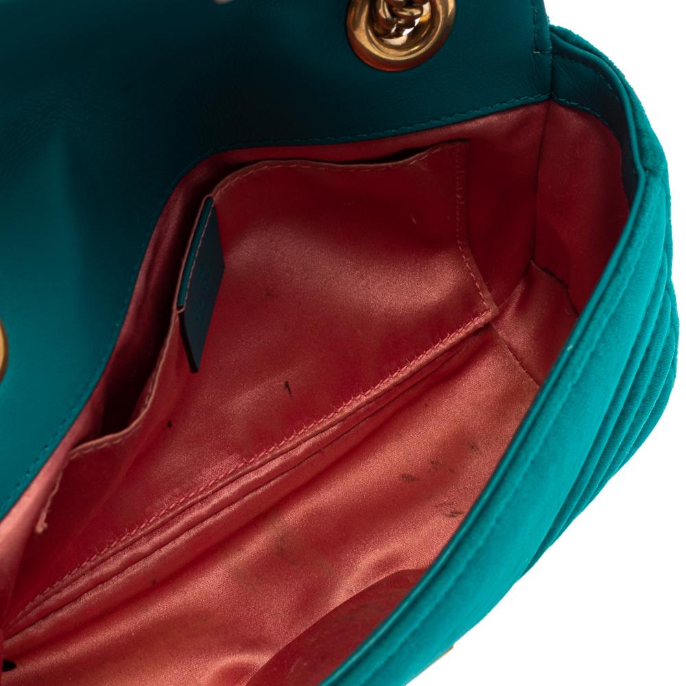 Gucci Teal Matelasse Samt Mini GG Marmont Umhängetasche 3