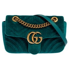 Gucci Teal Matelasse Samt Mini GG Marmont Umhängetasche