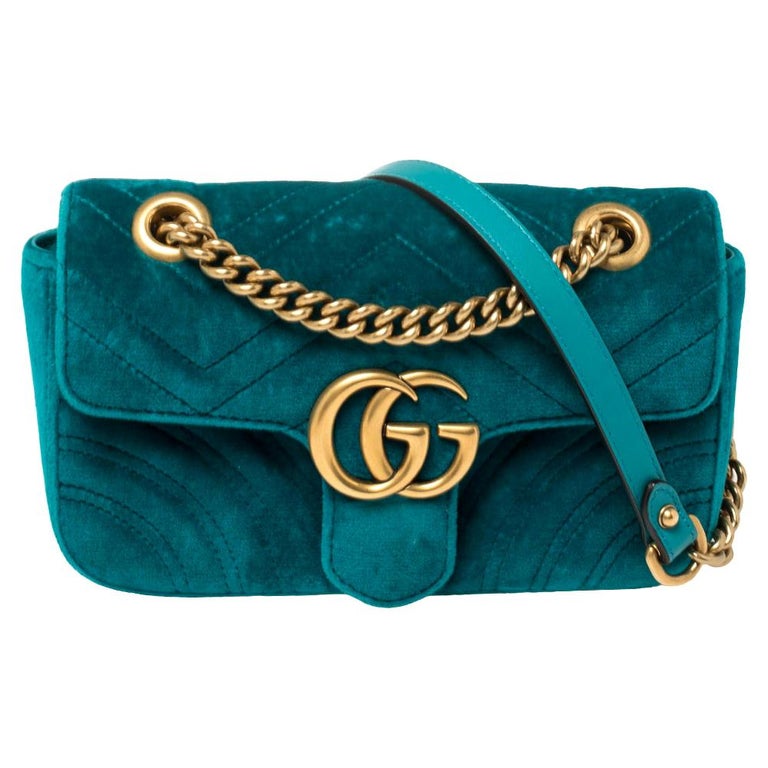 Gucci Teal Matelasse Velvet Mini GG Marmont Shoulder Bag at 1stDibs