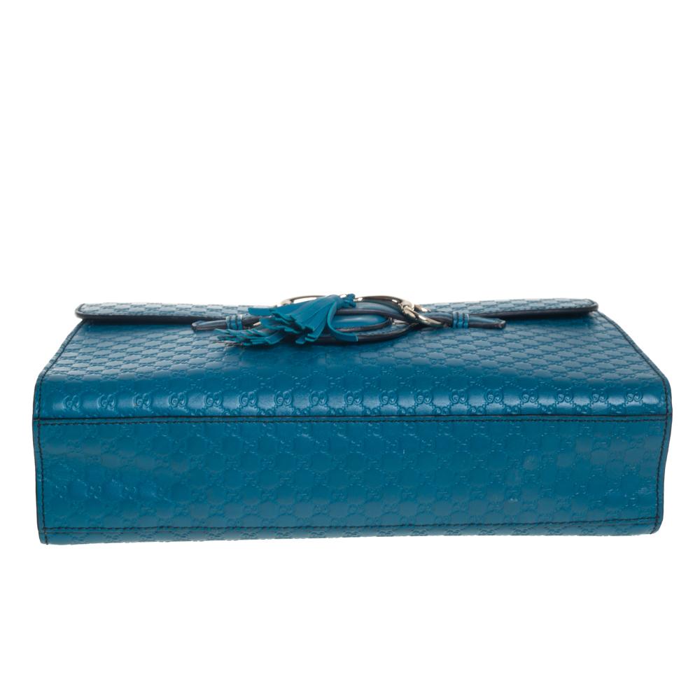 Blue Gucci Teal Microguccissima Leather Medium Emily Chain Shoulder Bag