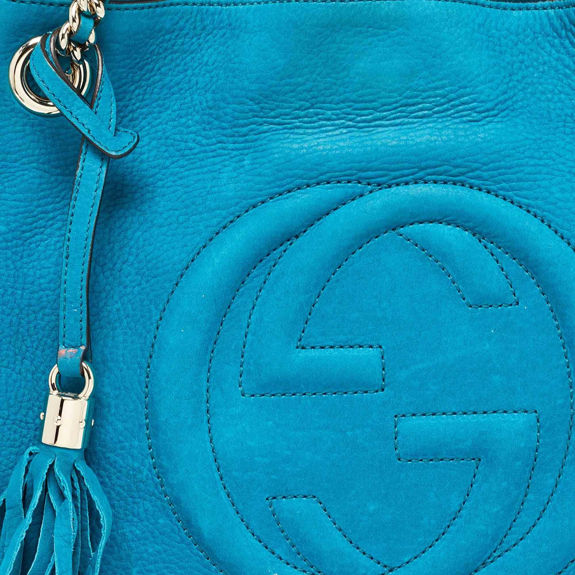 Women's Gucci Teal Nubuck Leather Medium Soho Chain Tote