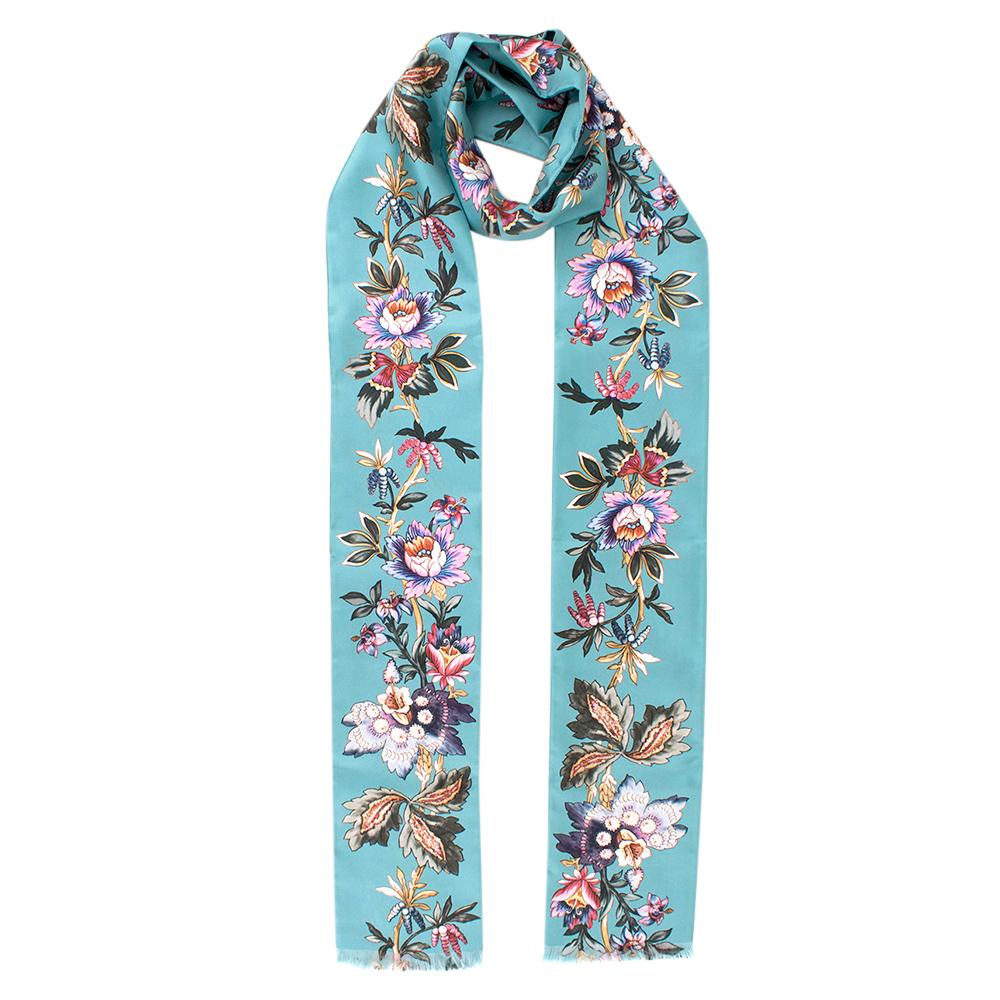 Women's Gucci Teal Silk Floral Twill Scarf	