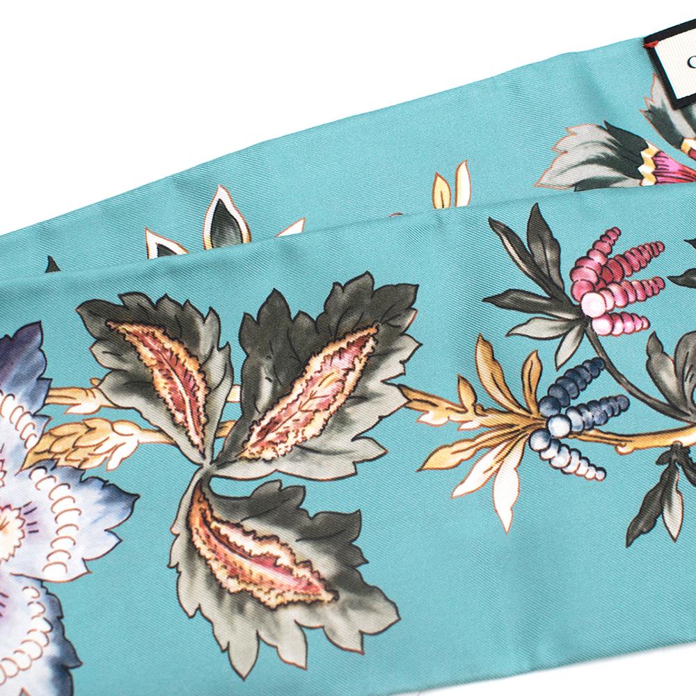 Gucci Teal Silk Floral Twill Scarf	 2