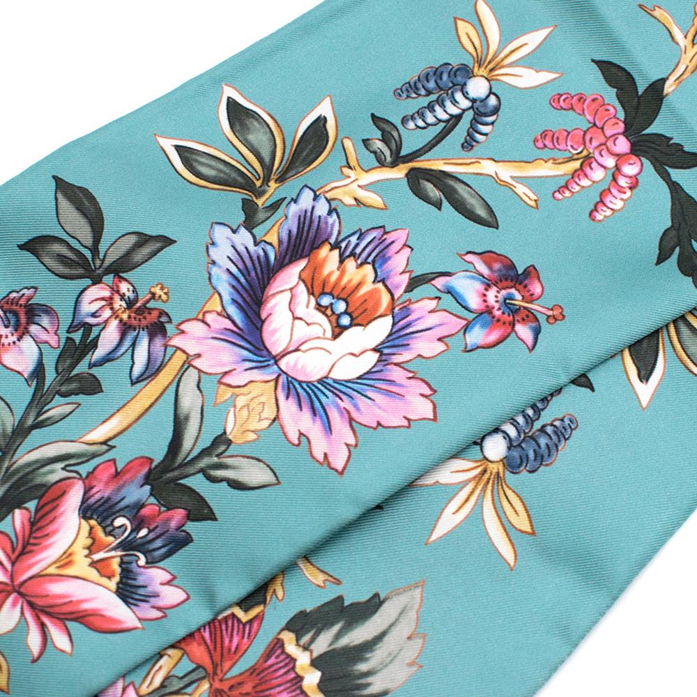 Gucci Teal Silk Floral Twill Scarf	 3