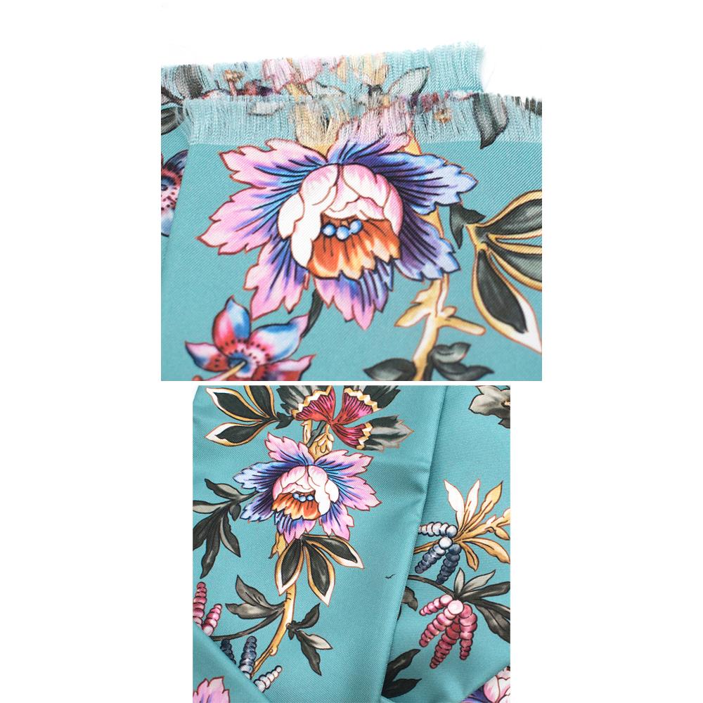 Gucci Teal Silk Floral Twill Scarf	 4