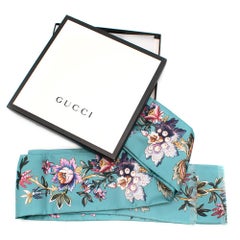 Gucci Teal Silk Floral Twill Scarf