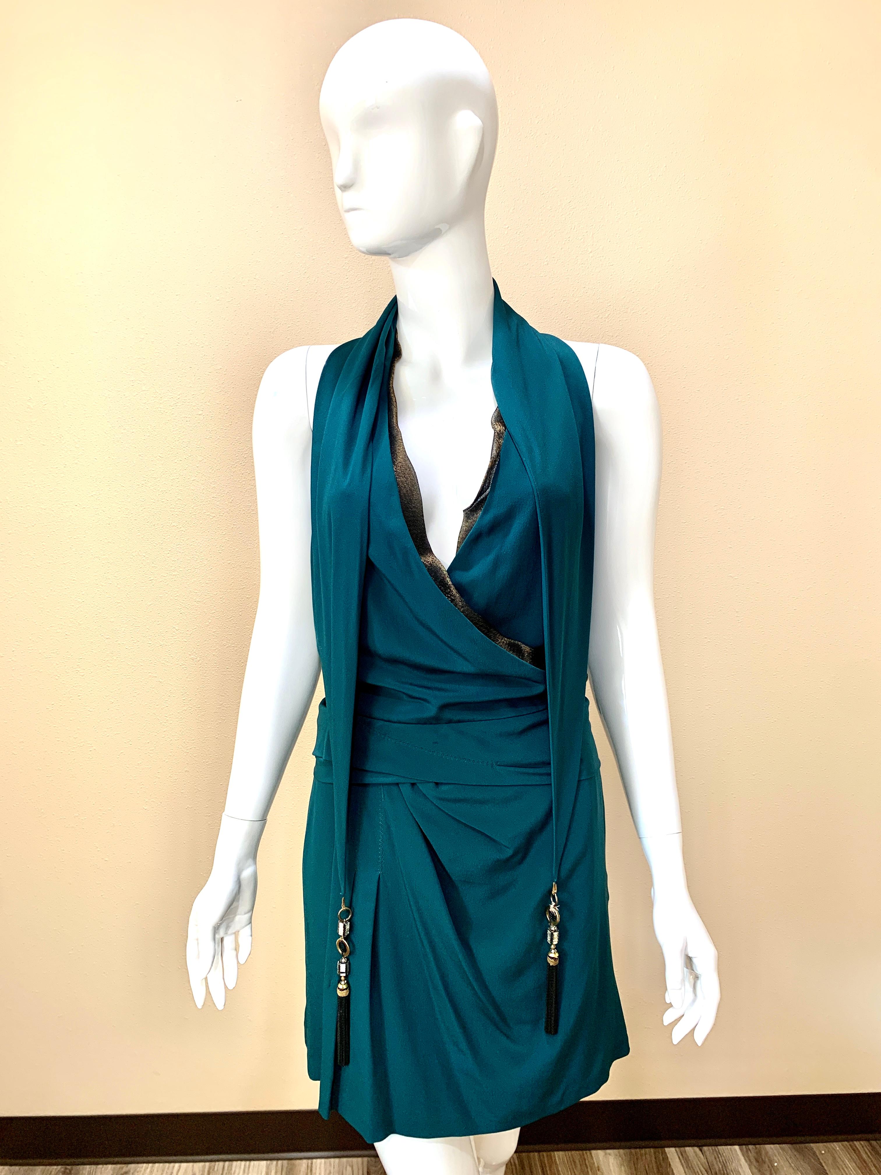 Blue Gucci Teal, Silk Halter, Cocktail Dress  For Sale