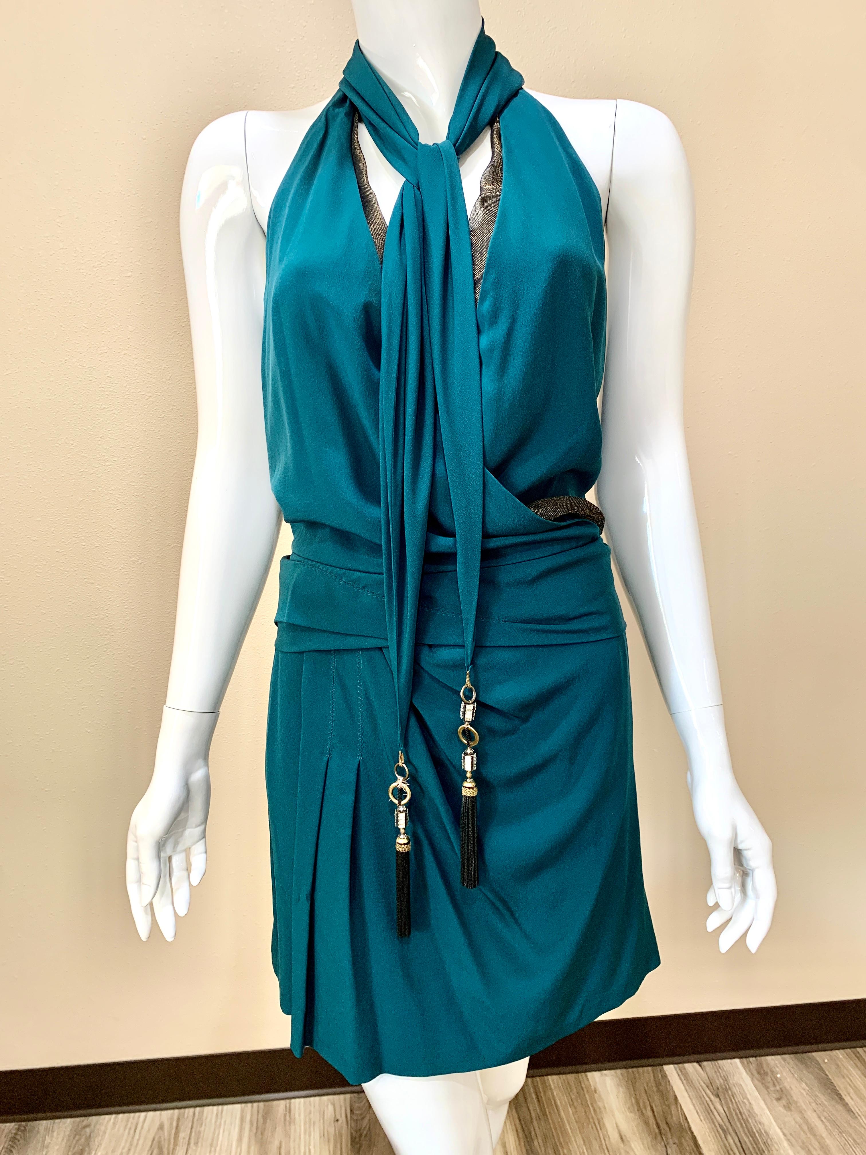 Women's Gucci Teal, Silk Halter, Cocktail Dress  For Sale