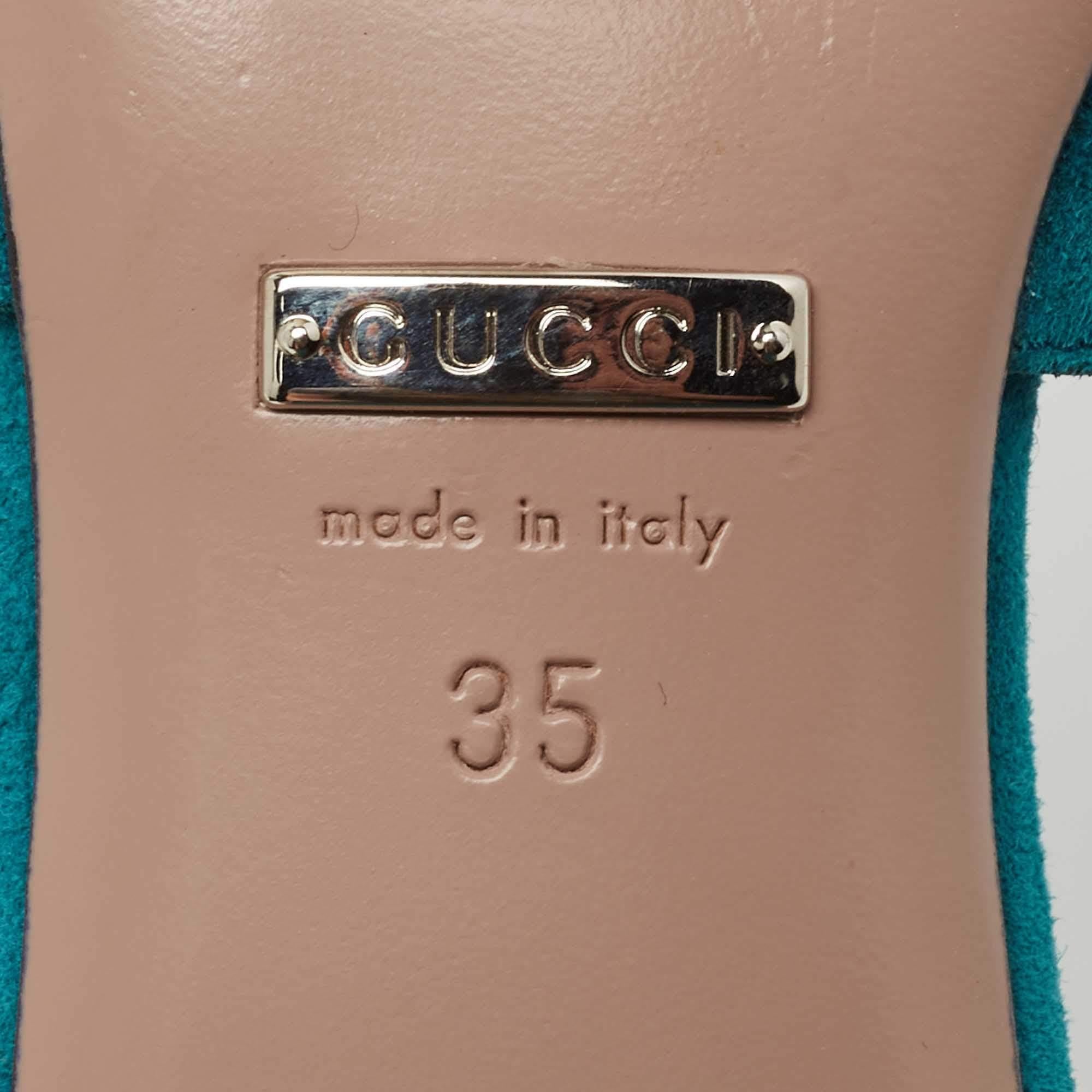 Gucci Teal Suede Maxime Crystal Horsebit Slide Sandals Size 35 1