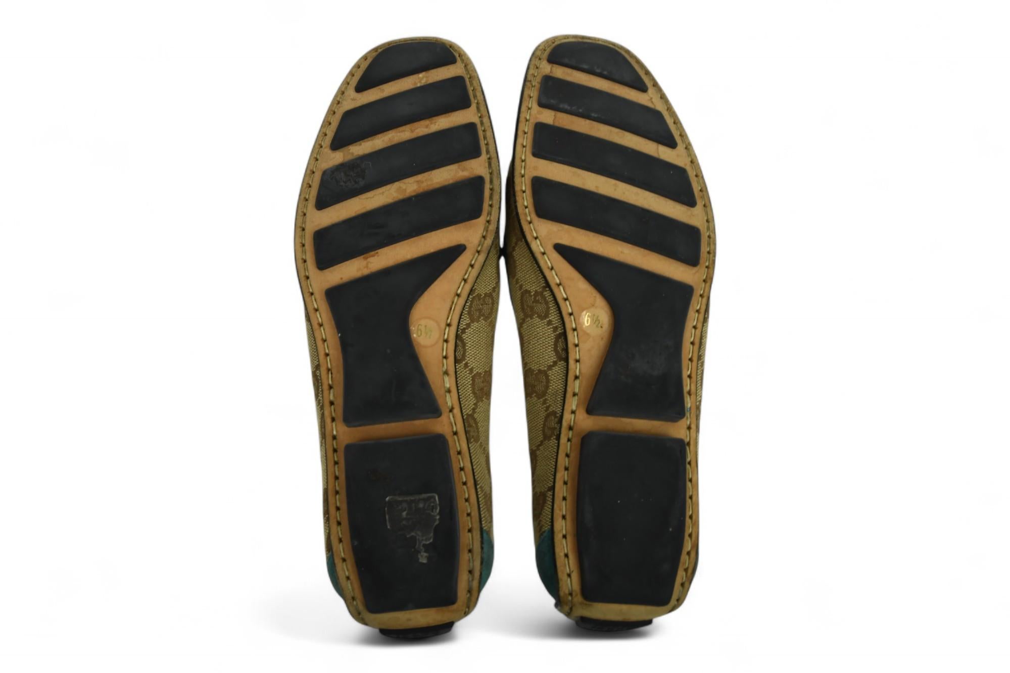 Gucci Teal Trim Monogram Loafers  Size 6.5 US For Sale 1