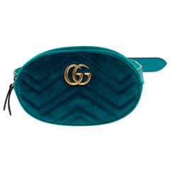 Gucci Teal Velvet GG Marmont Belt Bag