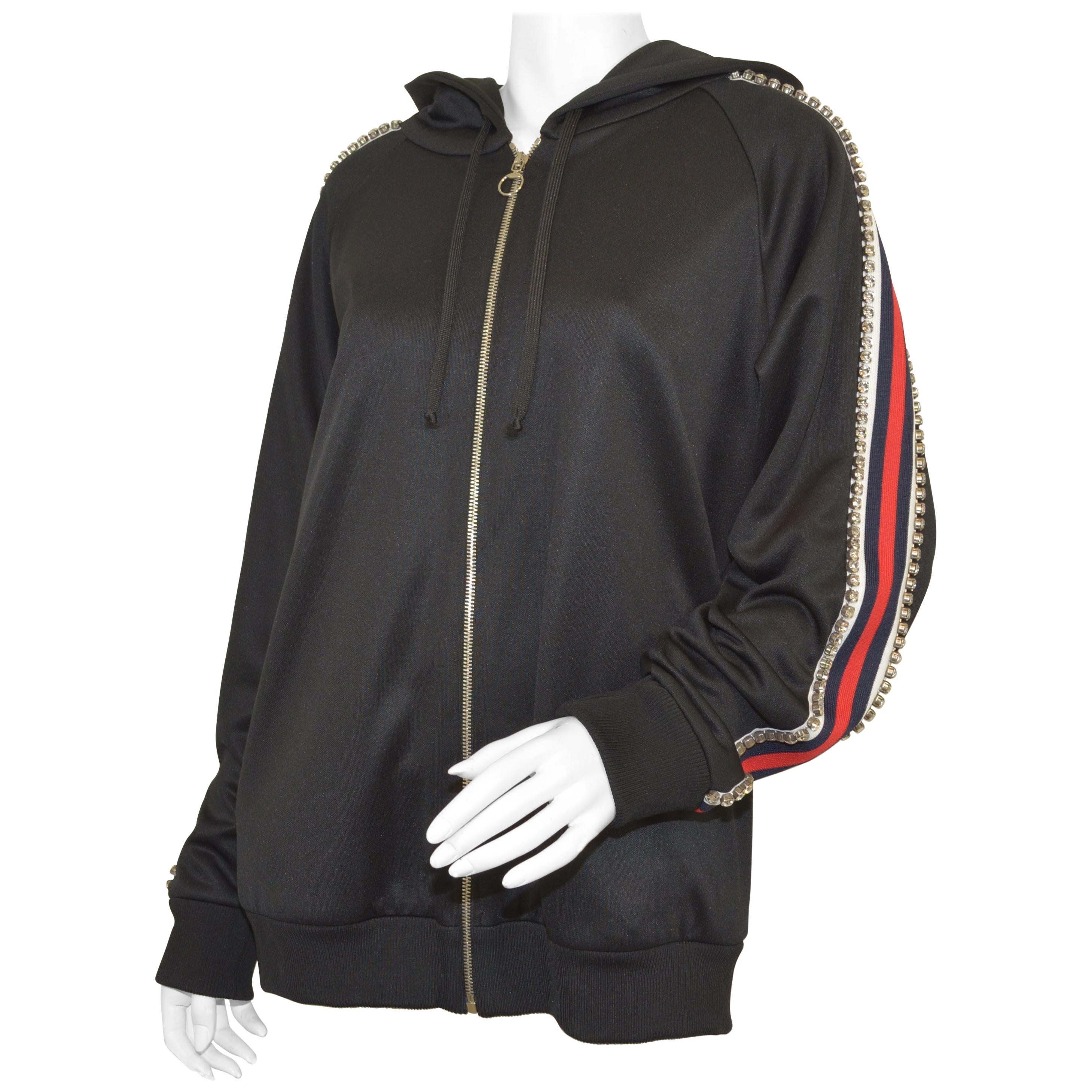Gucci Technical Jersey Track Jacket Red and Navy Web, Swarovski Crystal  Trim XL at 1stDibs | swarovski jacket, gucci tracksuit