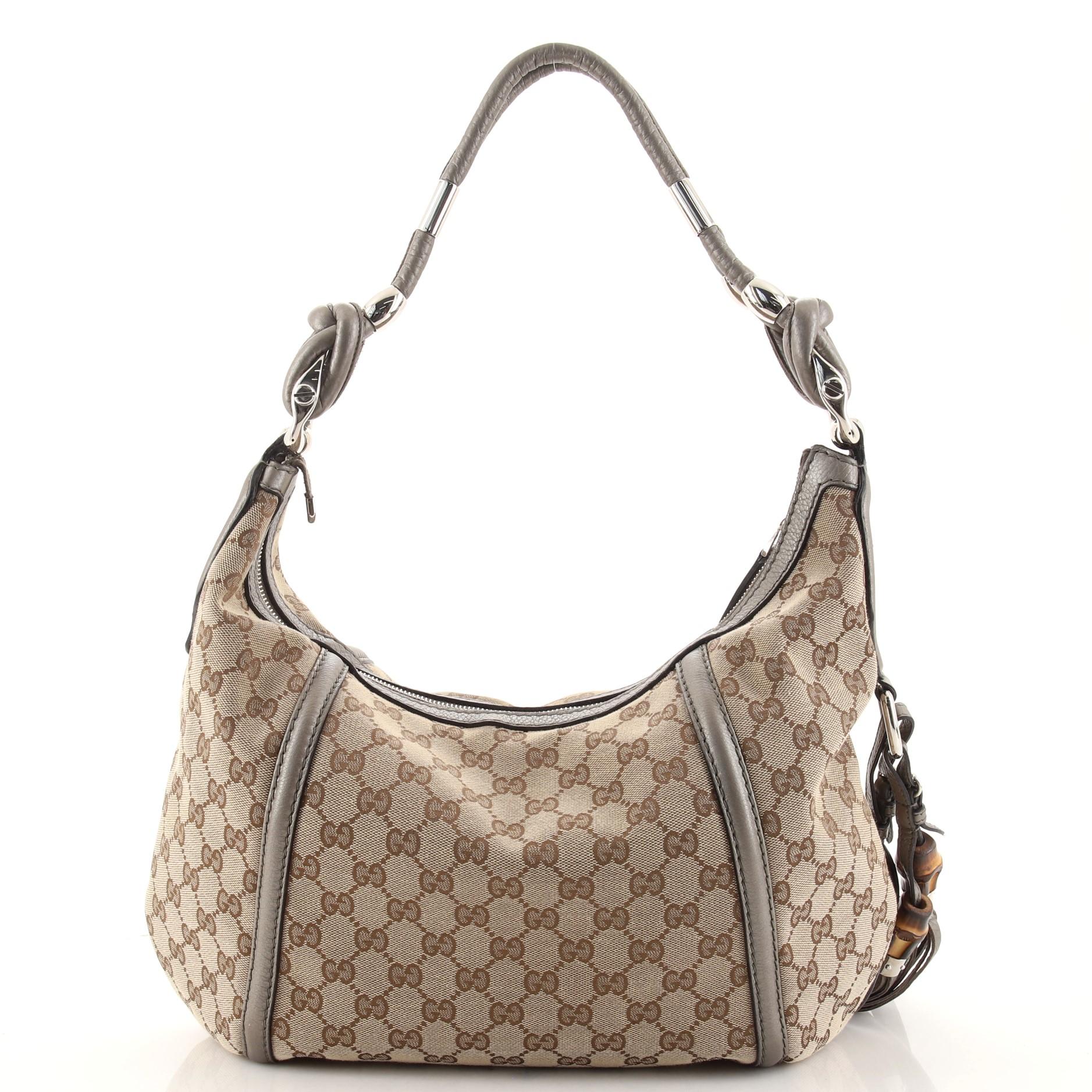 Gucci Techno Horsebit Hobo GG Segeltuch Medium im Zustand „Gut“ in NY, NY