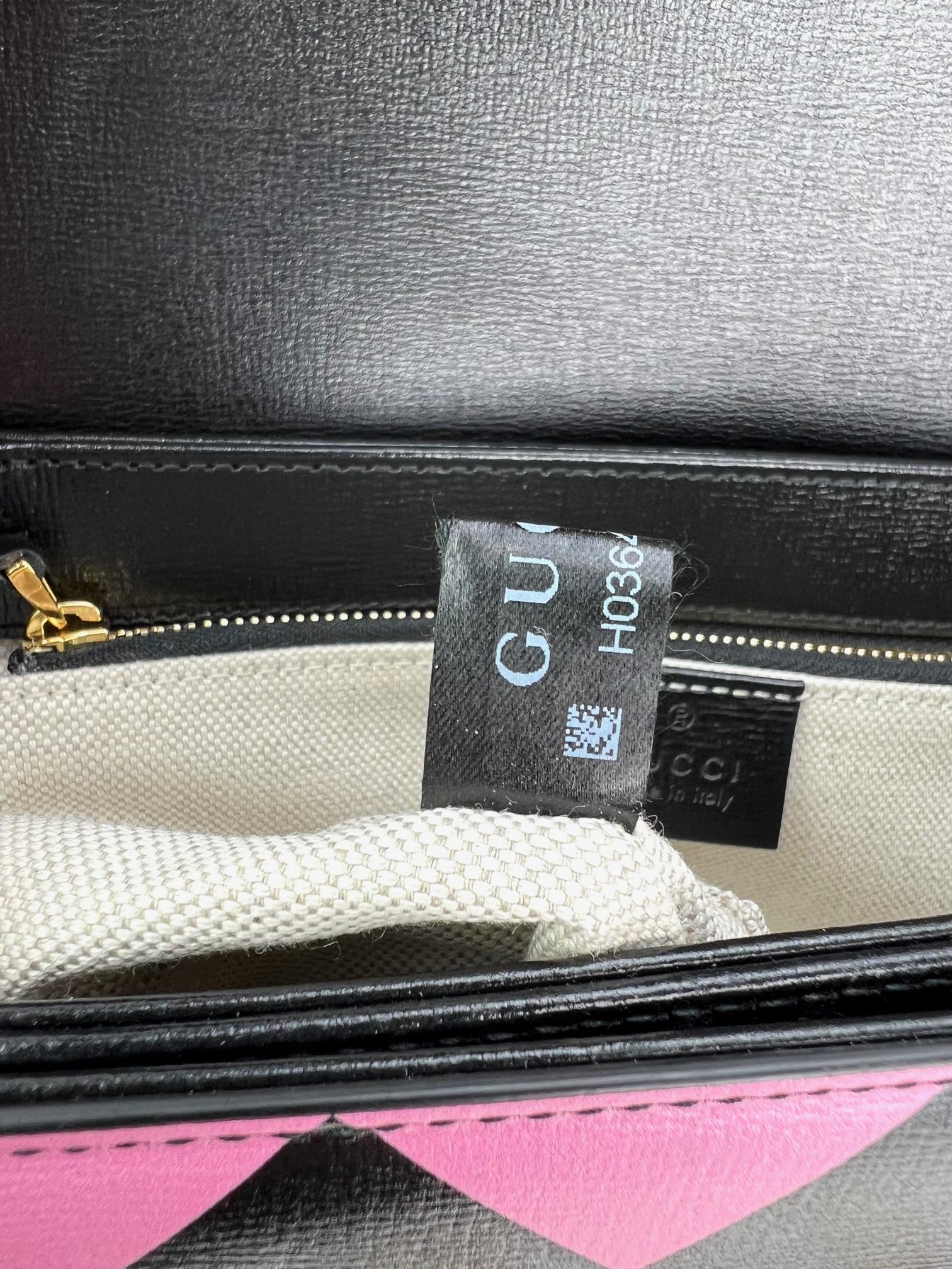 Gucci Textured Calfskin Horsebit 1955  Black Multicolor Shoulder Bag For Sale 8