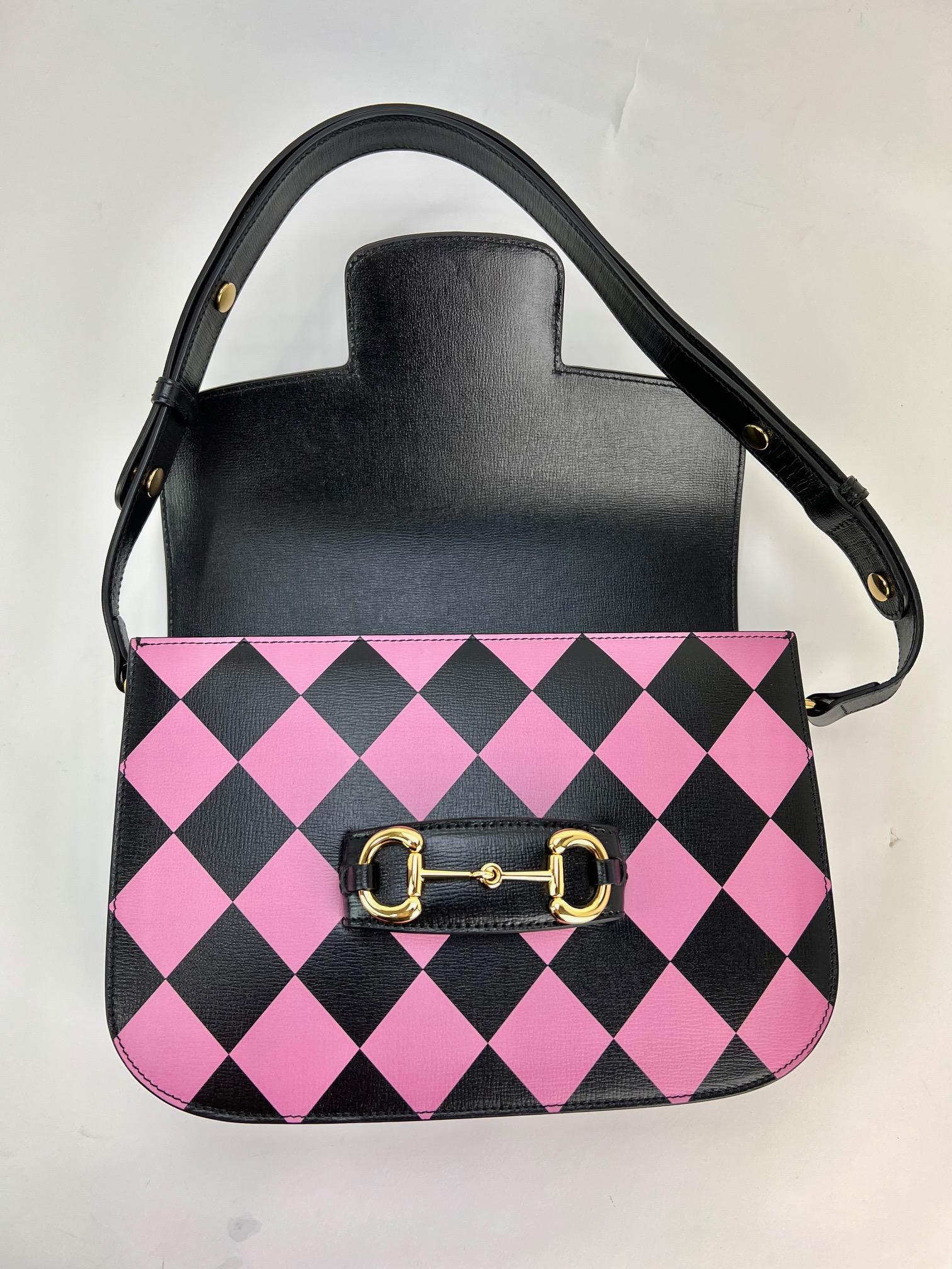 Gucci Textured Calfskin Horsebit 1955  Black Multicolor Shoulder Bag For Sale 12