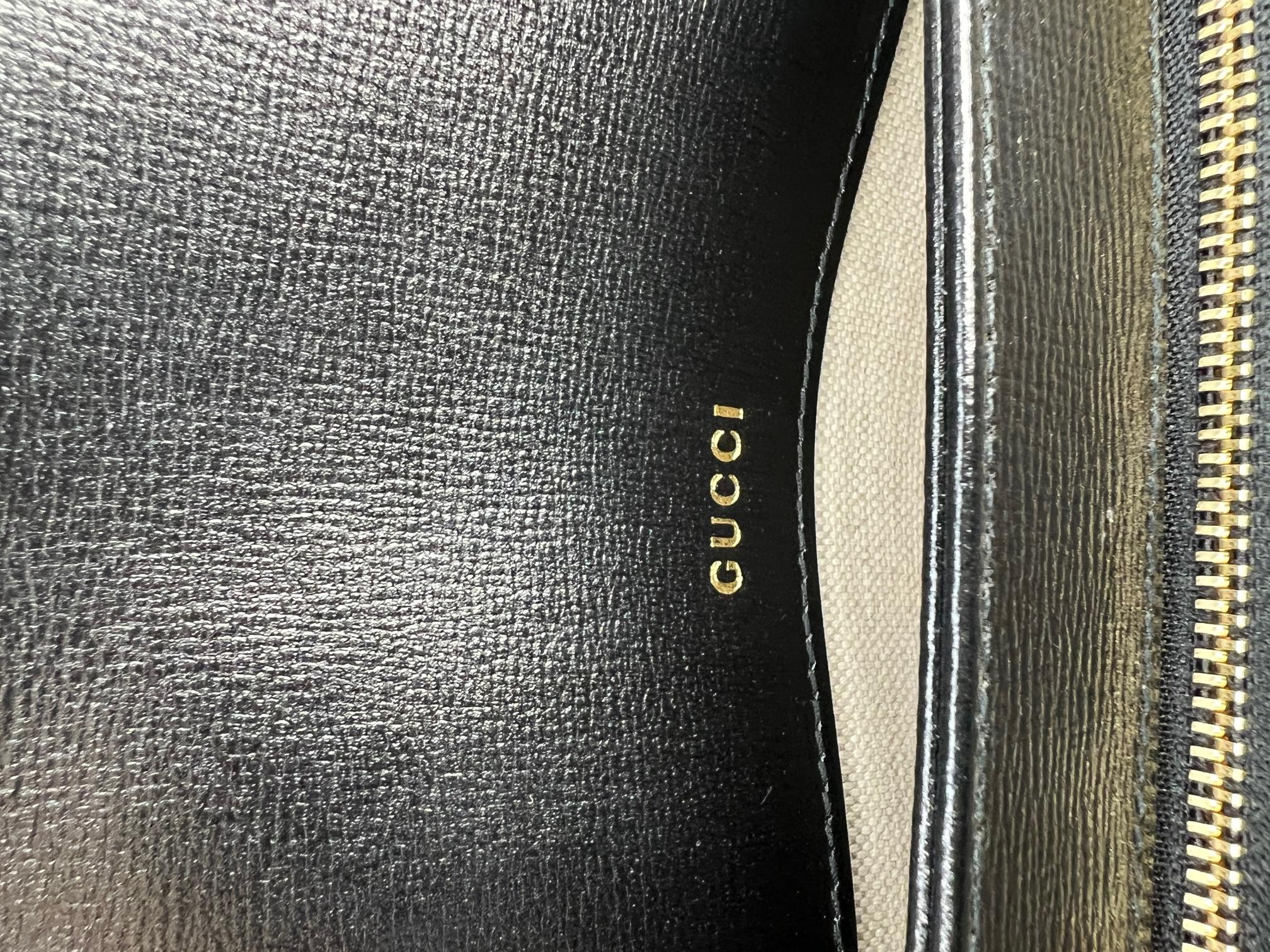 Gucci Textured Calfskin Horsebit 1955  Black Multicolor Shoulder Bag In Excellent Condition For Sale In Freehold, NJ