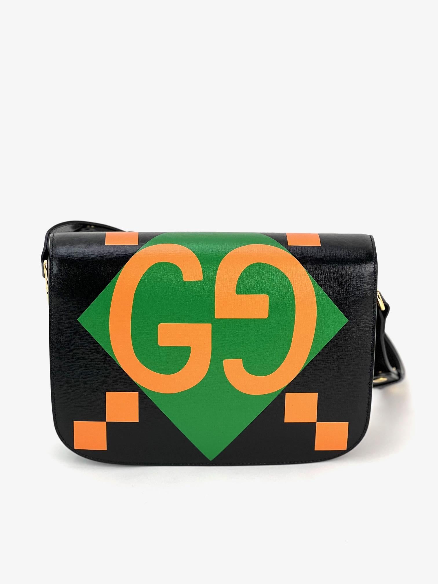 Gucci Textured Calfskin Horsebit 1955  Black Multicolor Shoulder Bag For Sale 1