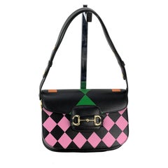 Gucci Textured Calfskin Horsebit 1955  Black Multicolor Shoulder Bag