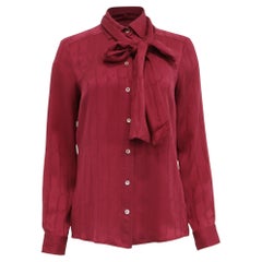 Gucci Textured Tie-Neck Blouse in Burgundy Silk