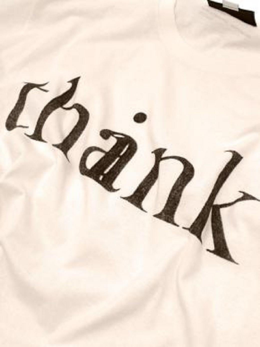 Women's Gucci Thank/Think Printed Cream Cotton T-Shirt For Sale