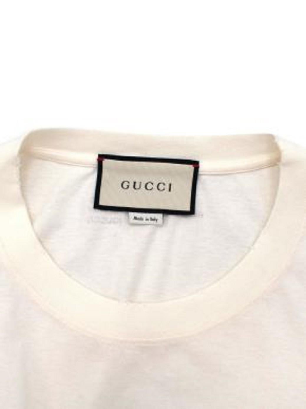 Gucci Thank/Think Printed Cream Cotton T-Shirt For Sale 2