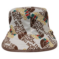 Gucci The North Face All Over Logo Bucket Hat White Brown Nylon Adjustable