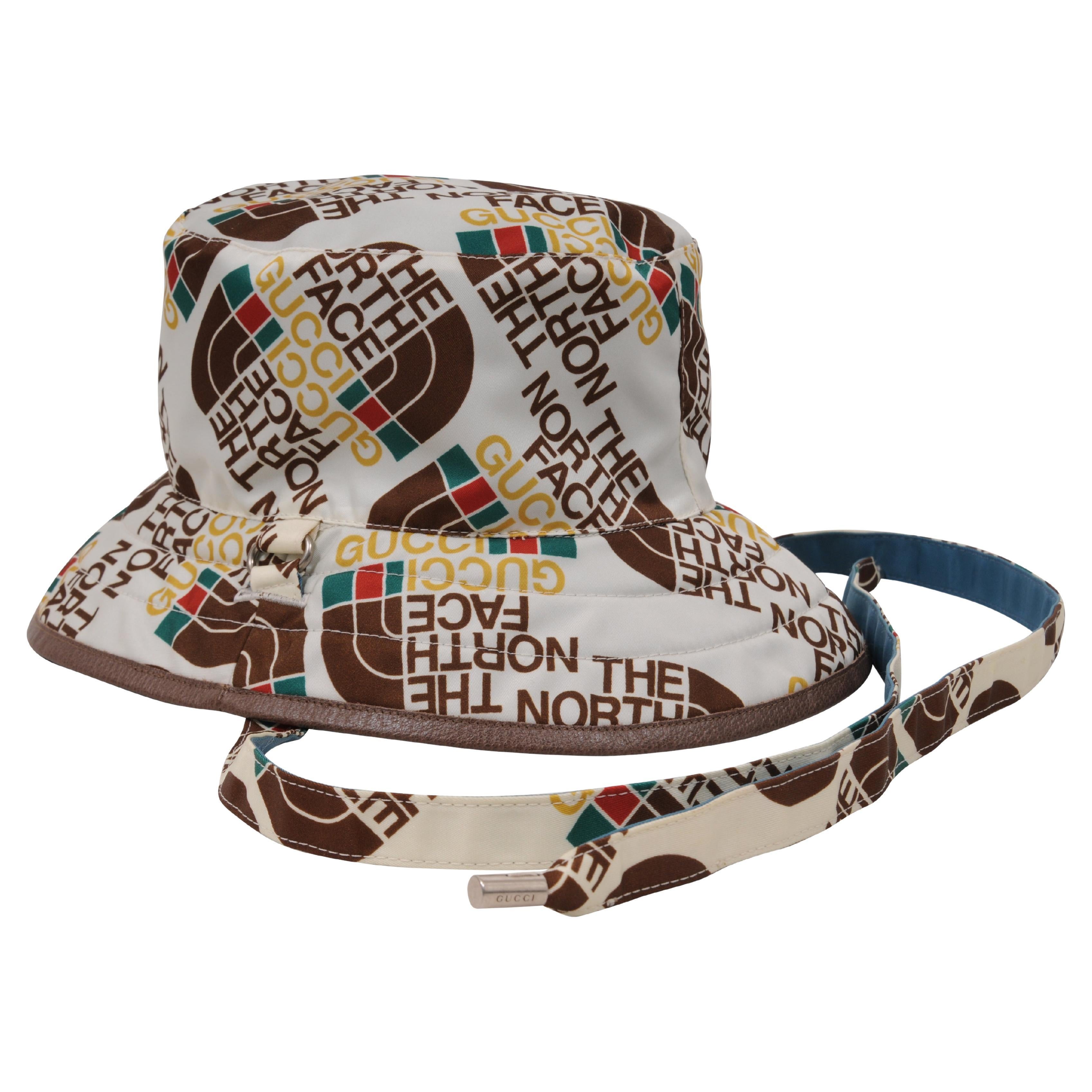 Gucci The North Face All Over Logo Eimer Hut weiß braun Nylon einstellbar