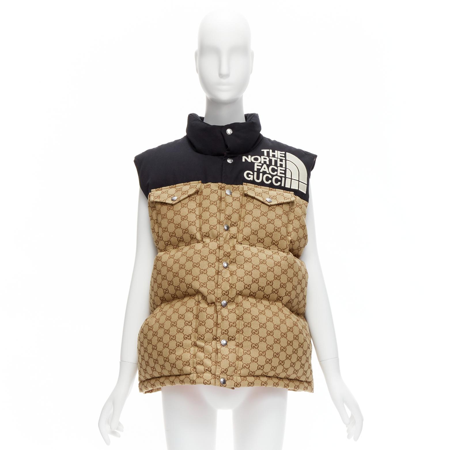 GUCCI THE NORTH FACE black beige big logo GG monogram padded vest jacket IT40 S For Sale 5
