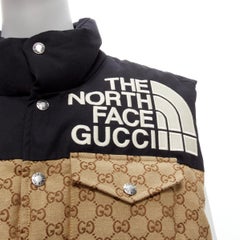 GUCCI THE NORTH FACE noir beige grand logo GG monogramme veste de gilet matelassée IT40 S