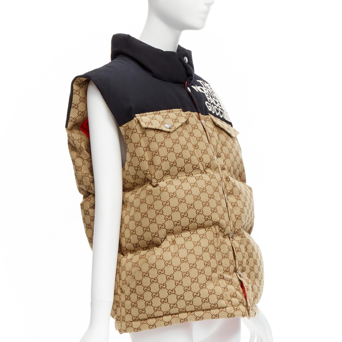 GUCCI THE NORTH FACE noir beige grand logo GG monogramme veste de gilet matelassée IT40 S Pour femmes en vente