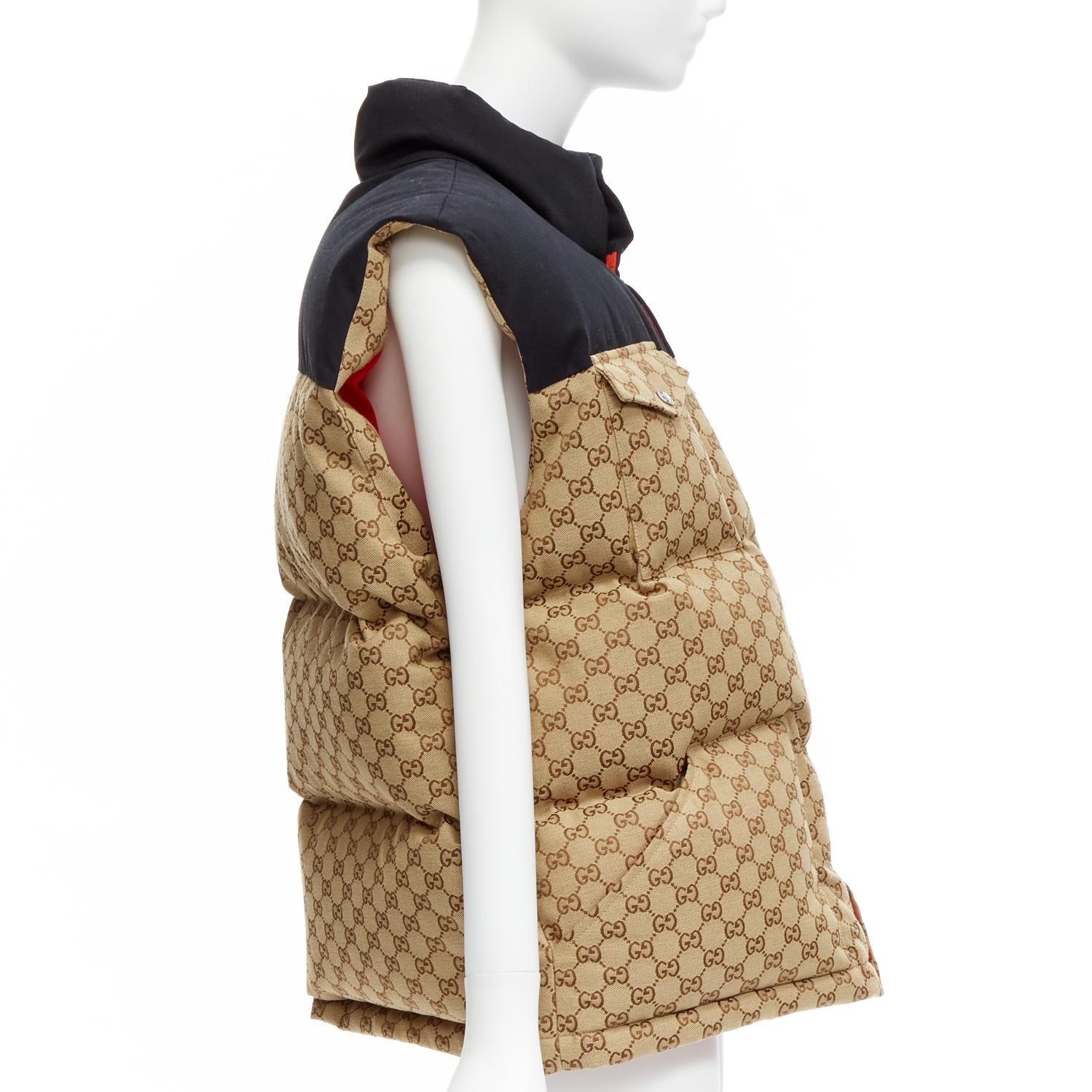 Women's GUCCI THE NORTH FACE black beige big logo GG monogram padded vest jacket IT40 S For Sale