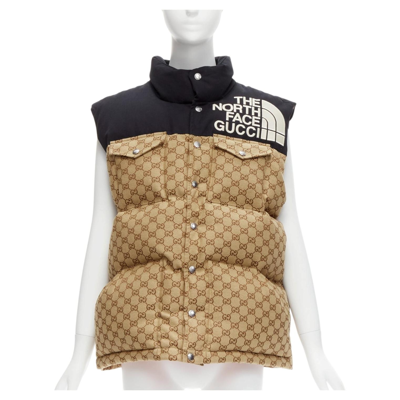 GUCCI THE NORTH FACE black beige big logo GG monogram padded vest jacket IT40 S For Sale