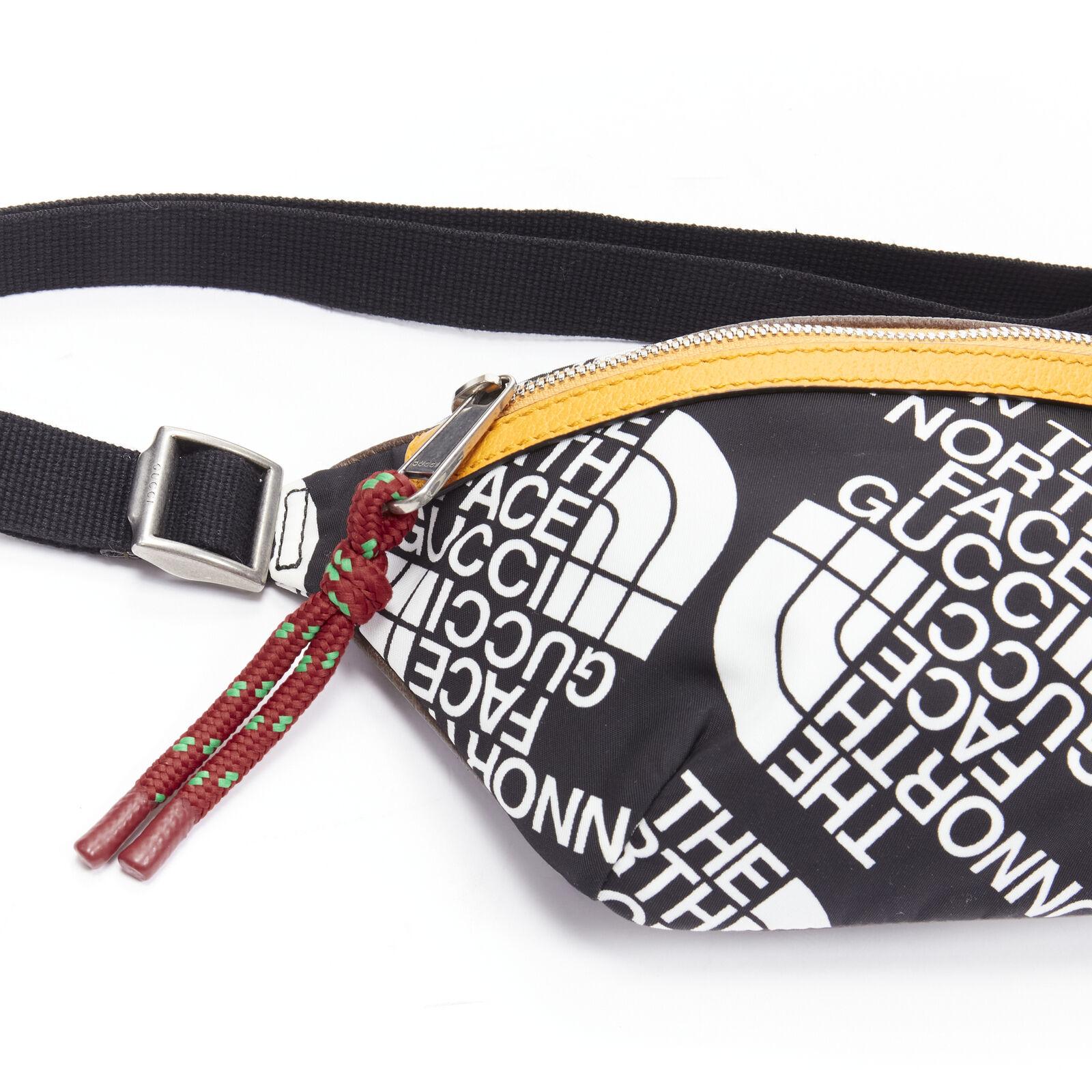 GUCCI The North Face black white monogram yellow zip belted waist bag For Sale 1