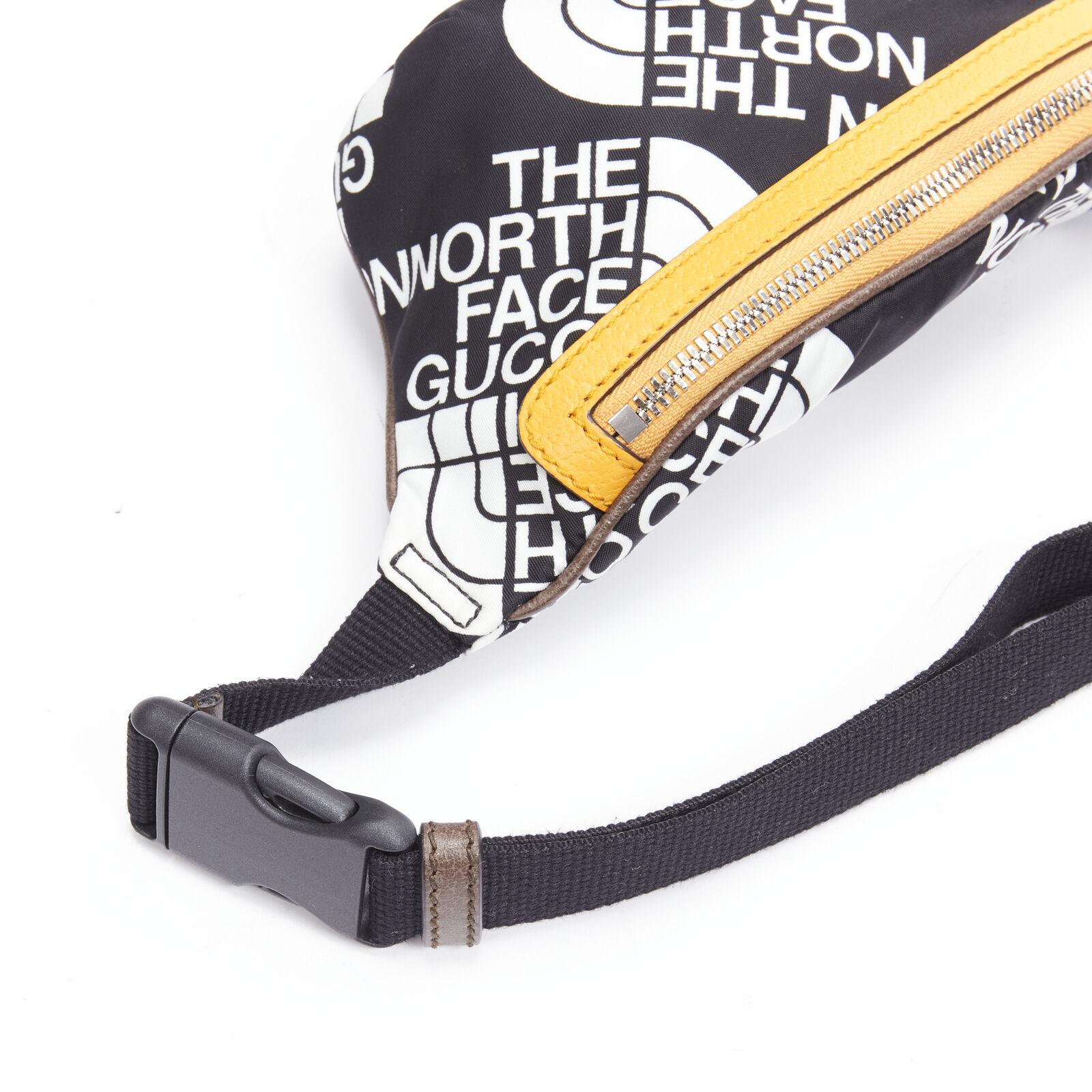 GUCCI The North Face black white monogram yellow zip belted waist bag For Sale 2