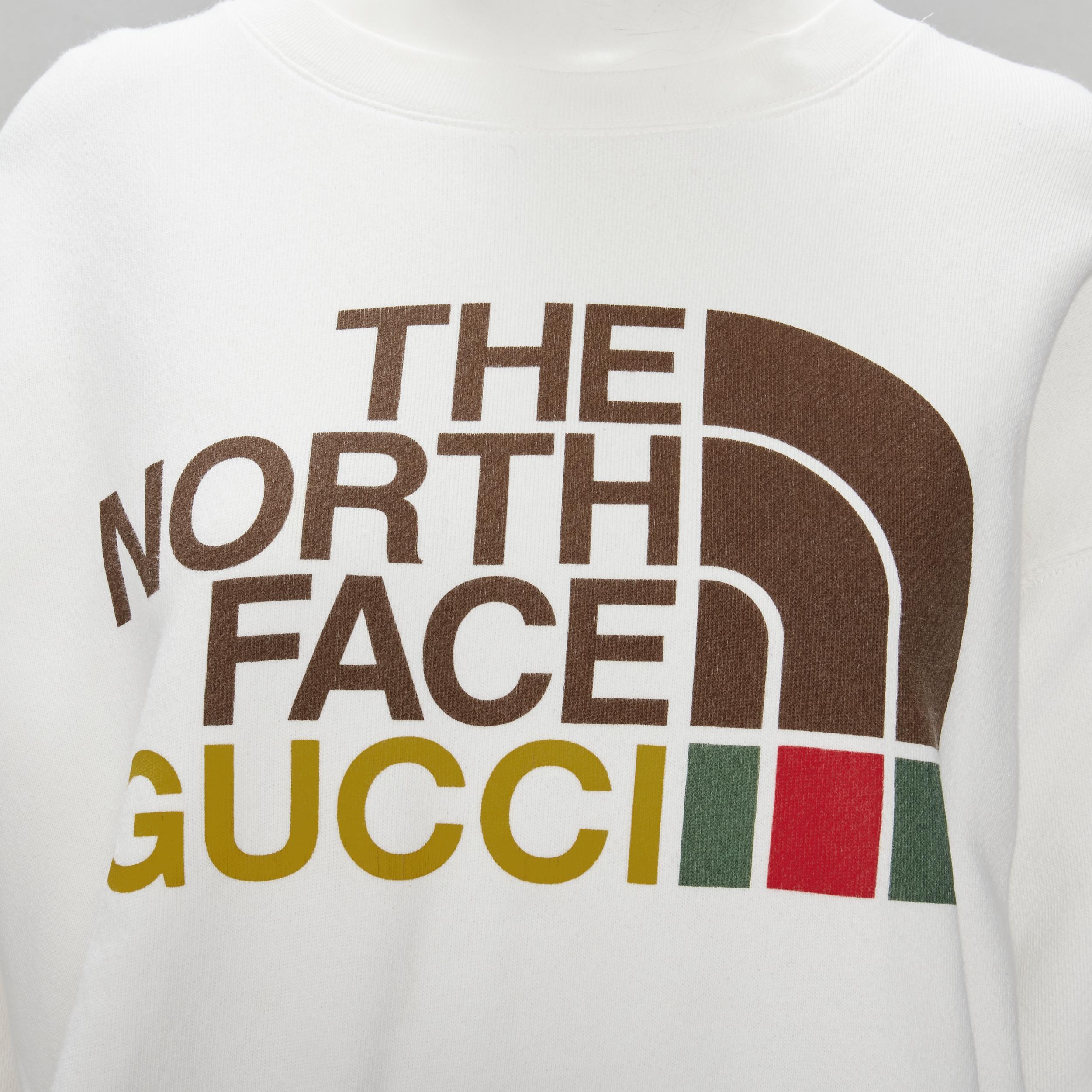 GUCCI THE NORTH FACE logo print white cotton oversized sweatshirt pullover XS
Brand: Gucci
Collection: The North Face 
Material: Cotton
Color: White
Pattern: Solid
Made in: Italy

CONDITION:
Condition: Excellent, this item was pre-owned and is in