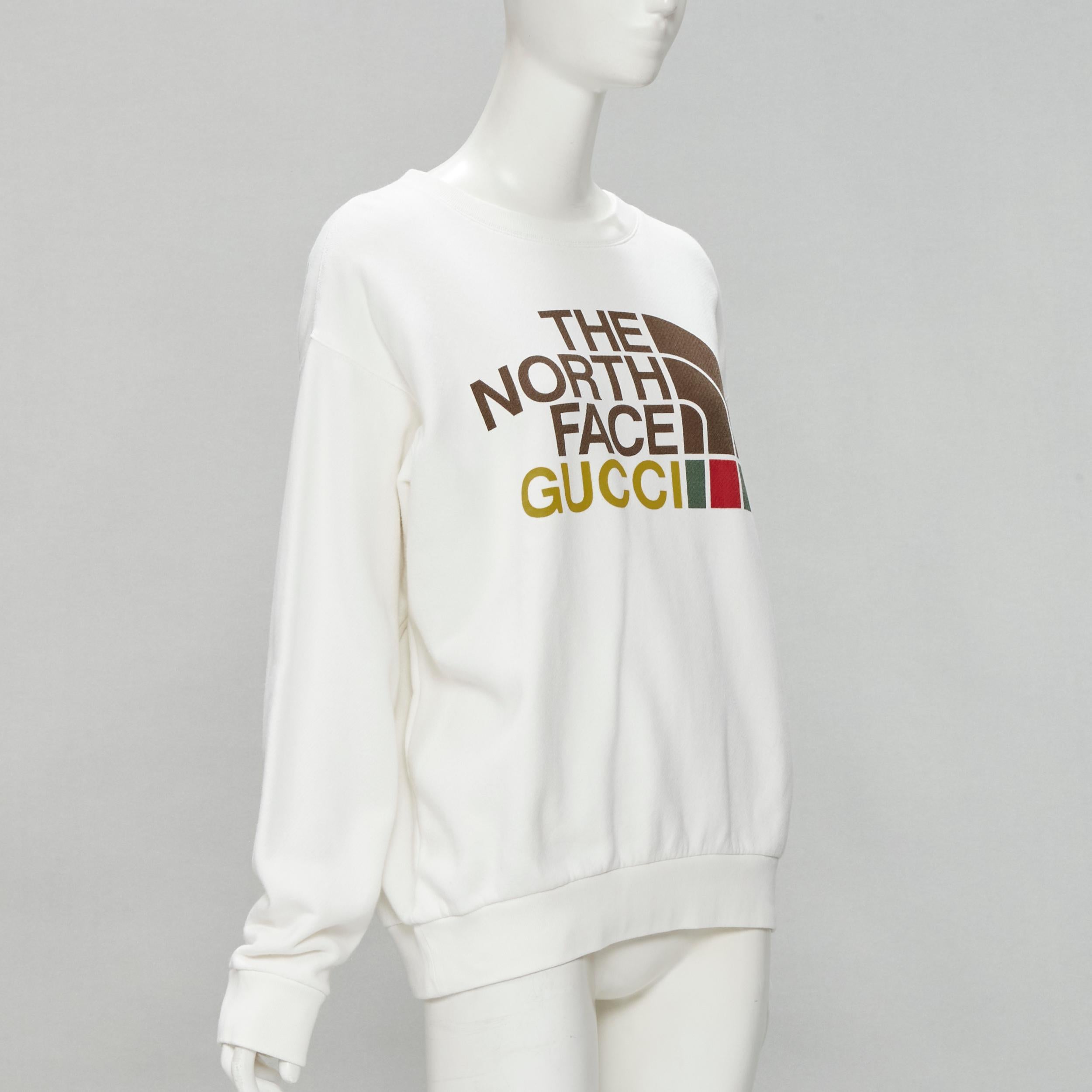 GUCCI THE NORTH FACE logo print white cotton oversized sweatshirt pullover XS In Excellent Condition For Sale In Hong Kong, NT